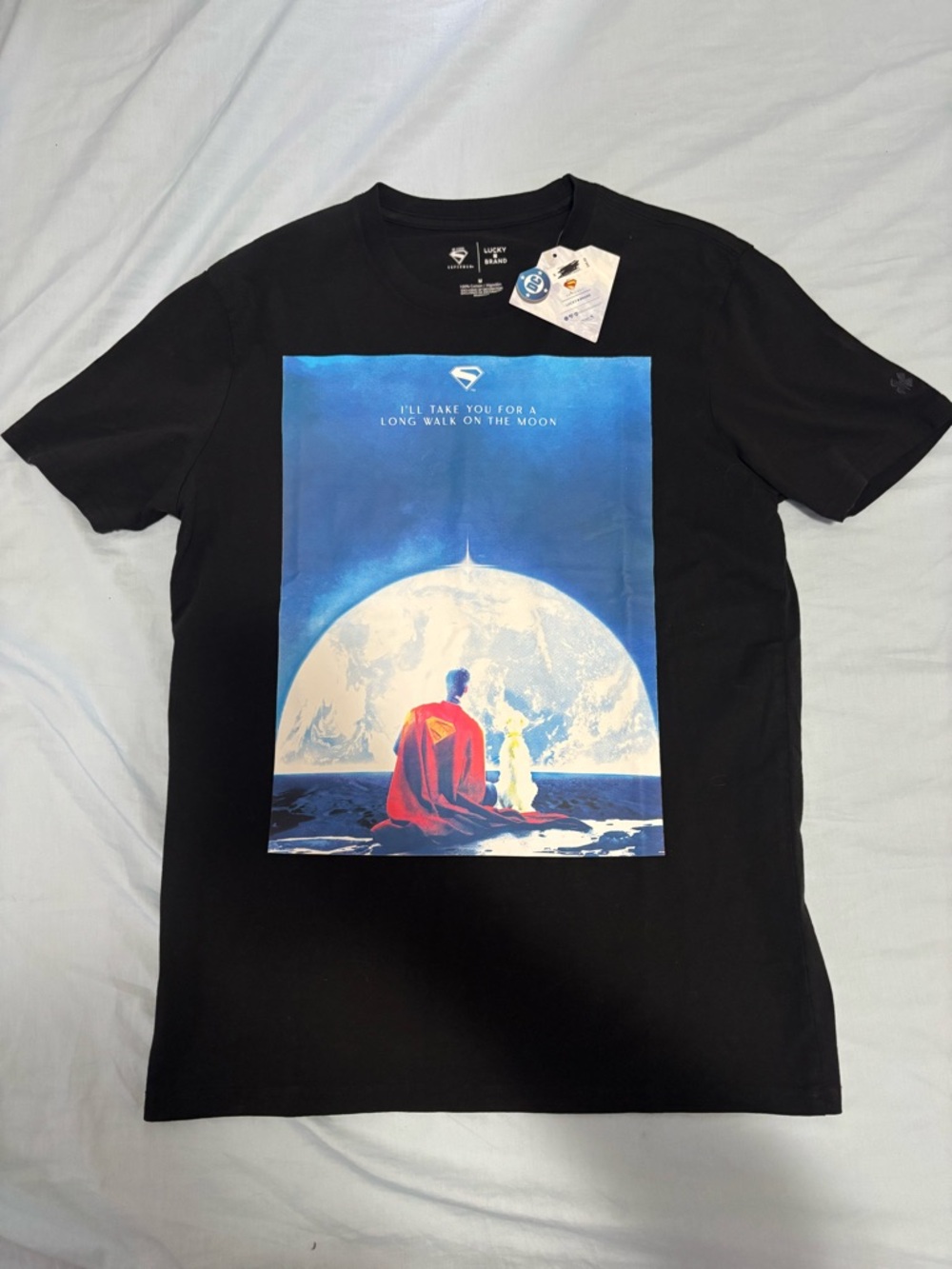Lucky Brand Black Short Sleeve Tee with Blue and Red Graphic